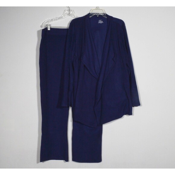 Cuddl Duds Other - Cuddl Duds Climate Light Navy Velour Fleece 2 Piece Cardigan Lounge Set Sz 2X